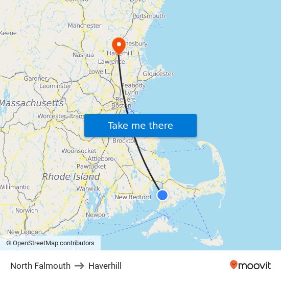 North Falmouth to Haverhill map