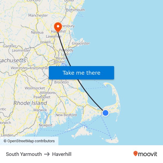 South Yarmouth to Haverhill map