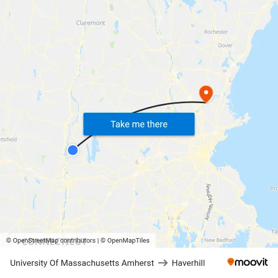 University Of Massachusetts Amherst to Haverhill map