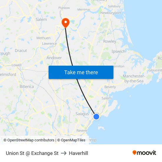 Union St @ Exchange St to Haverhill map
