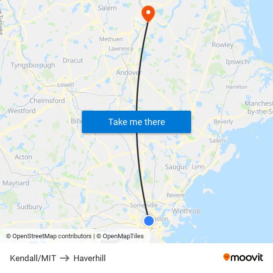 Kendall/MIT to Haverhill map