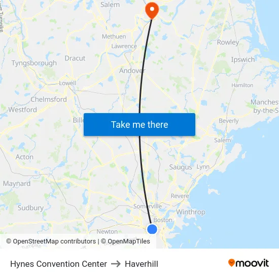 Hynes Convention Center to Haverhill map