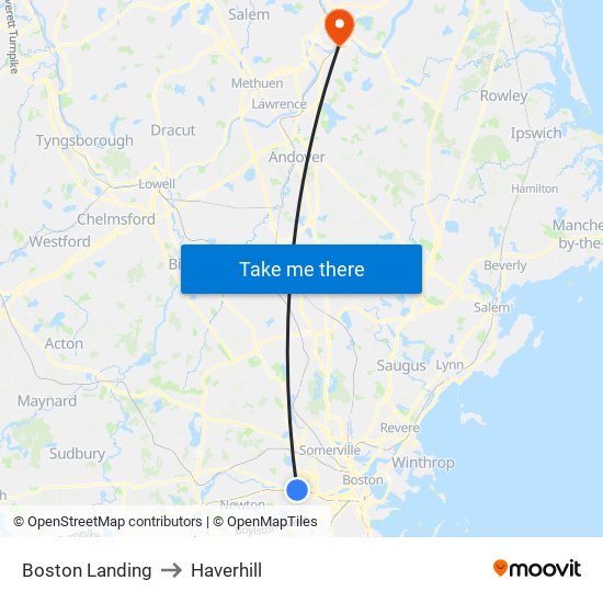 Boston Landing to Haverhill map