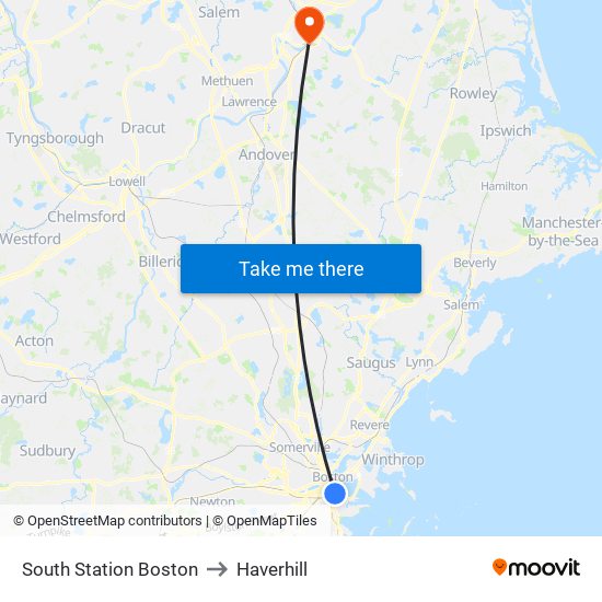 South Station Boston to Haverhill map