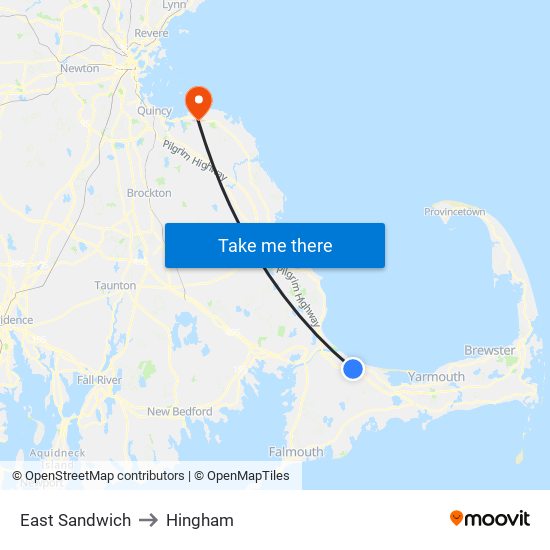 East Sandwich to Hingham map