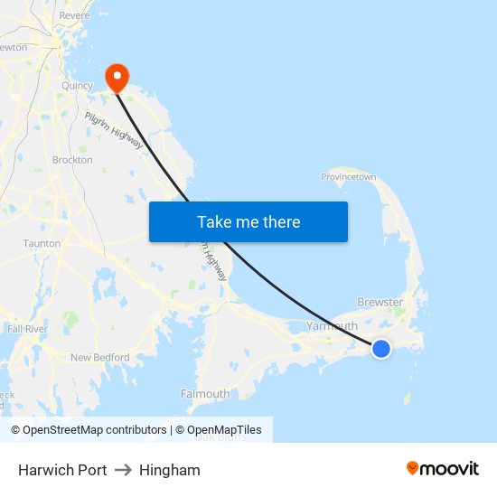 Harwich Port to Hingham map