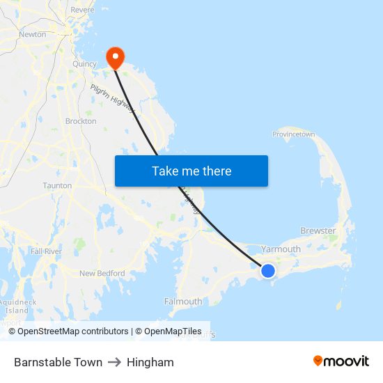 Barnstable Town to Hingham map