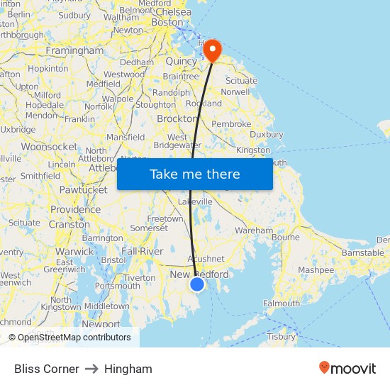 Bliss Corner to Hingham map