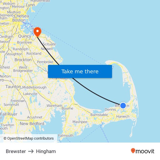 Brewster to Hingham map