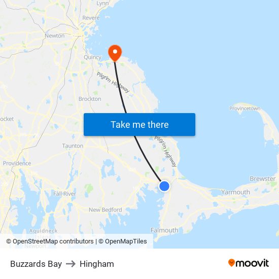 Buzzards Bay to Hingham map
