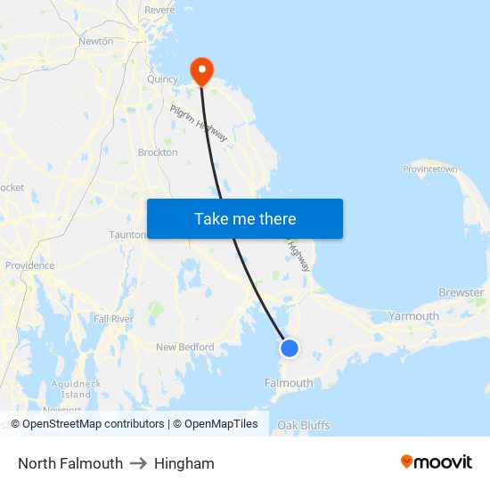 North Falmouth to Hingham map