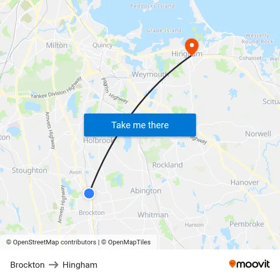 Brockton to Hingham map