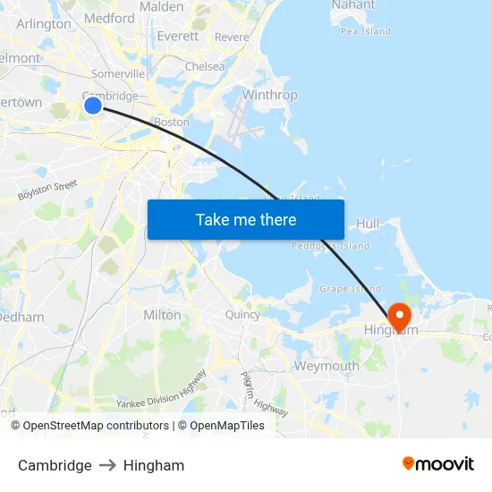 Cambridge to Hingham map