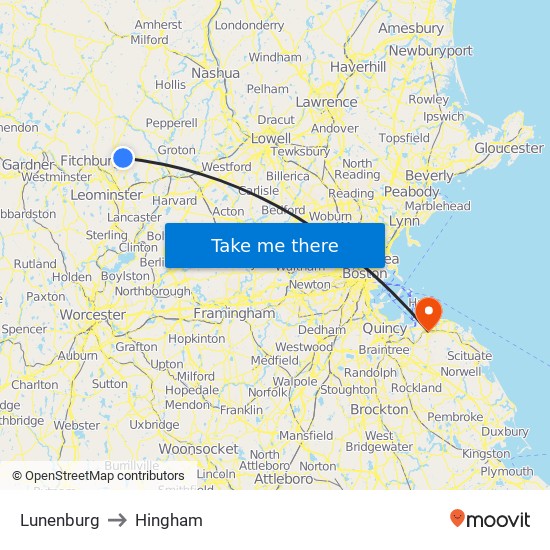 Lunenburg to Hingham map