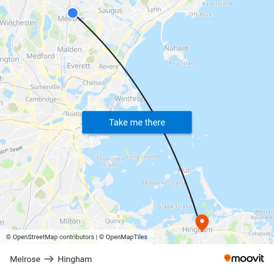 Melrose to Hingham map