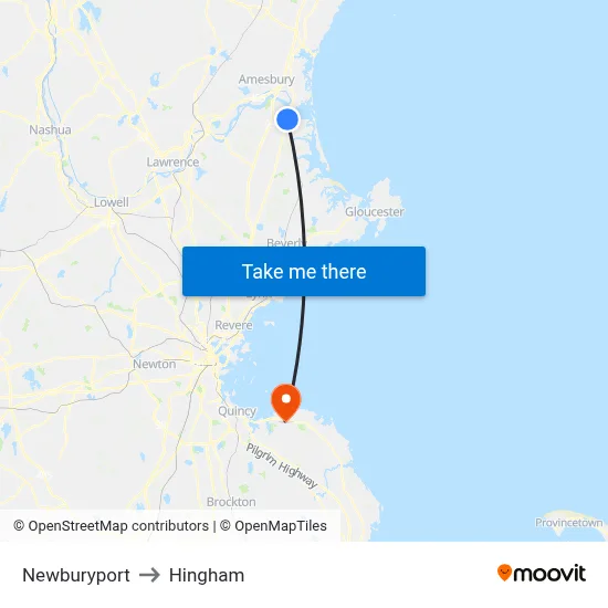 Newburyport to Hingham map