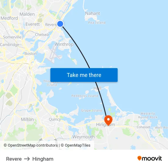 Revere to Hingham map