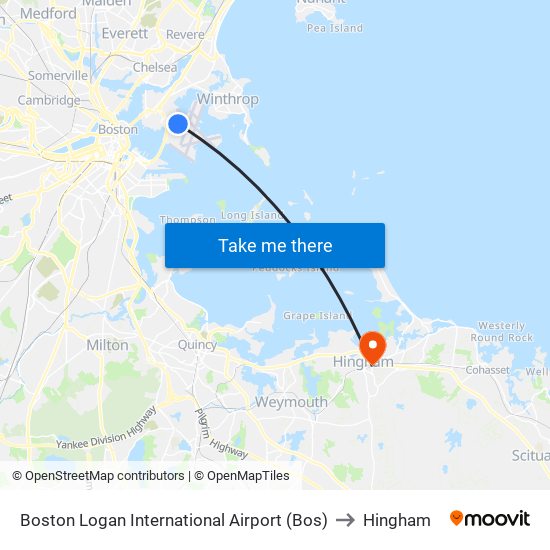 Boston Logan International Airport (Bos) to Hingham map