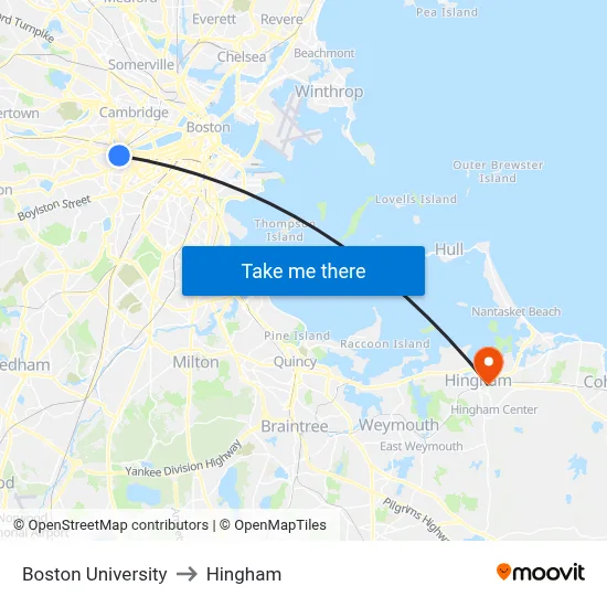 Boston University to Hingham map