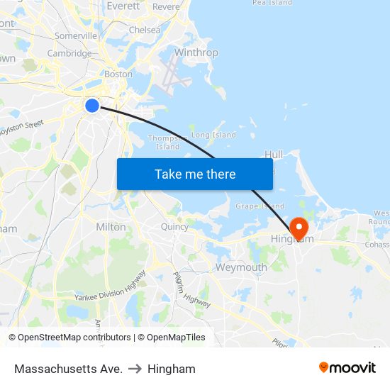 Massachusetts Ave. to Hingham map