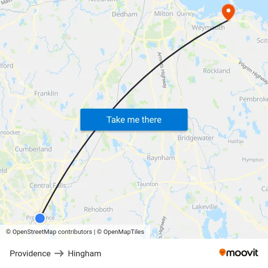 Providence to Hingham map