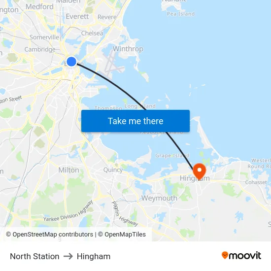 North Station to Hingham map