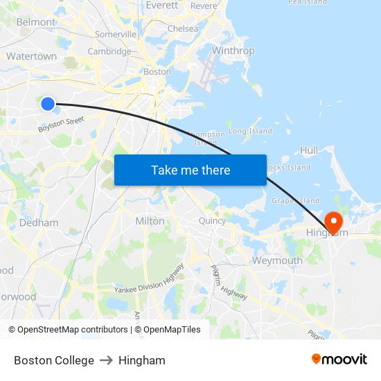 Boston College to Hingham map