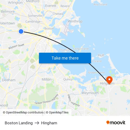 Boston Landing to Hingham map