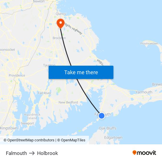Falmouth to Holbrook map