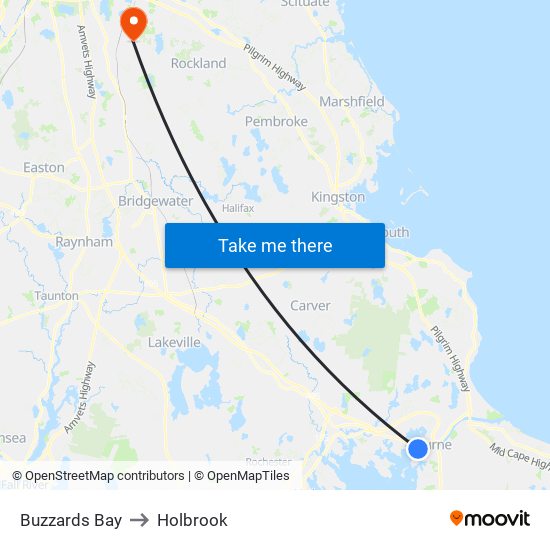 Buzzards Bay to Holbrook map