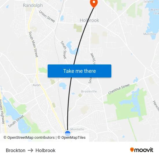 Brockton to Holbrook map