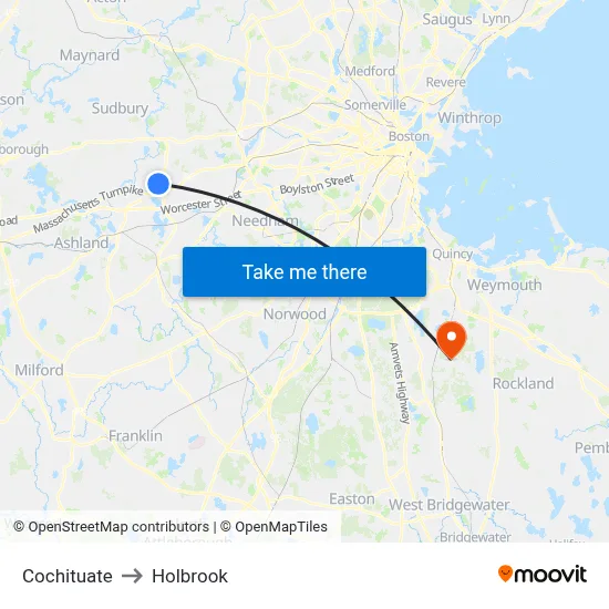 Cochituate to Holbrook map