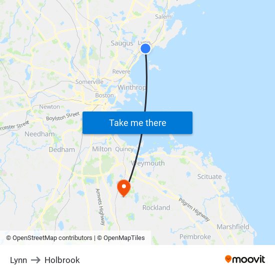 Lynn to Holbrook map