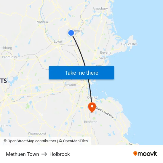 Methuen Town to Holbrook map
