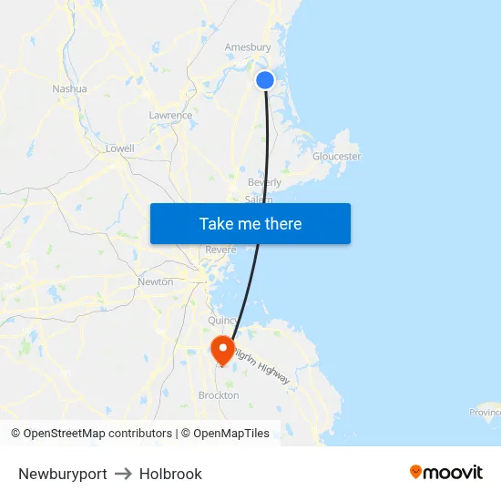 Newburyport to Holbrook map