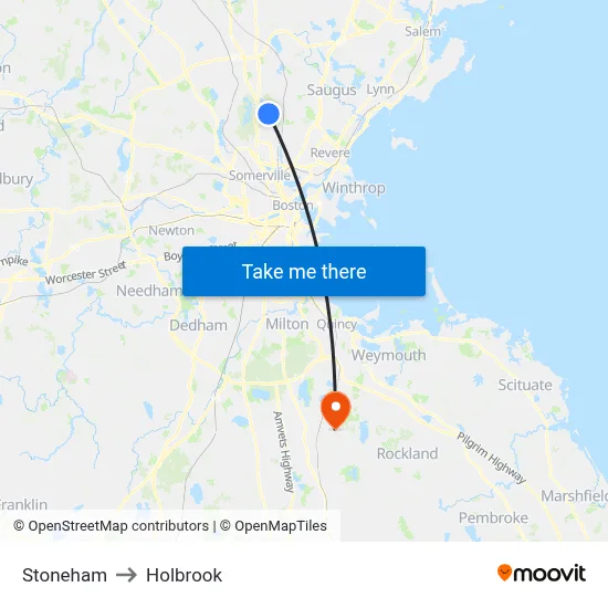 Stoneham to Holbrook map