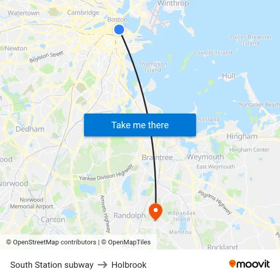 South Station subway to Holbrook map