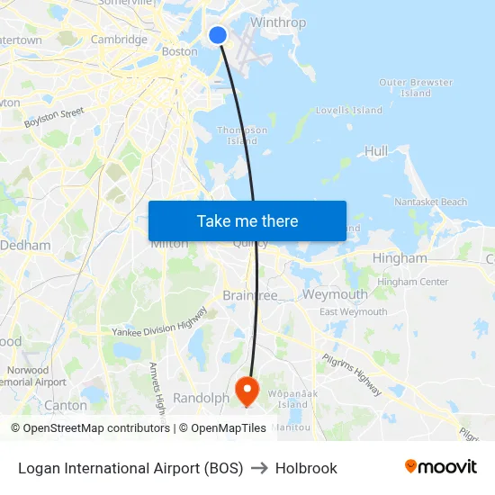 Logan International Airport (BOS) to Holbrook map