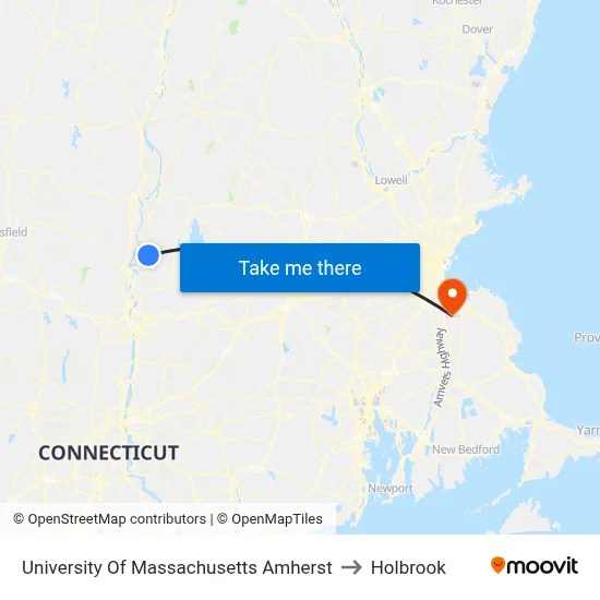 University Of Massachusetts Amherst to Holbrook map
