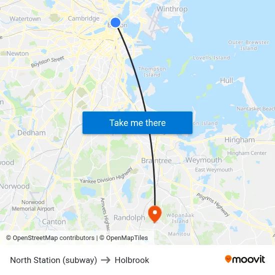 North Station (subway) to Holbrook map
