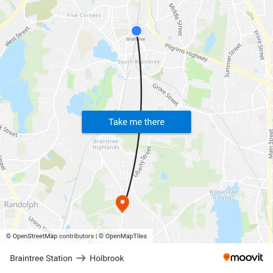 Braintree Station to Holbrook map
