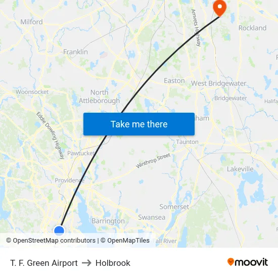 T. F. Green Airport to Holbrook map
