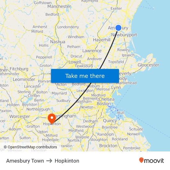 Amesbury Town to Hopkinton map