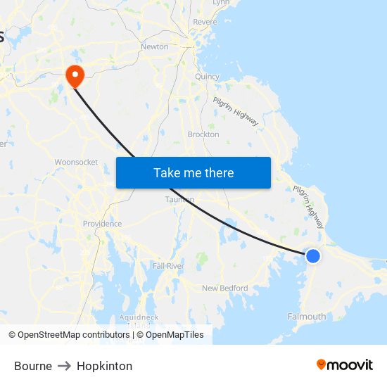 Bourne to Hopkinton map