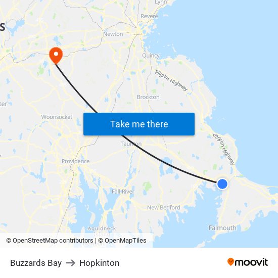 Buzzards Bay to Hopkinton map