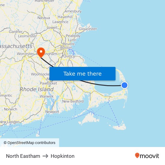 North Eastham to Hopkinton map