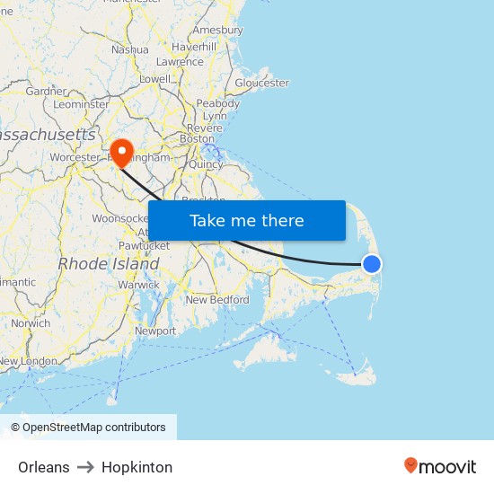 Orleans to Hopkinton map