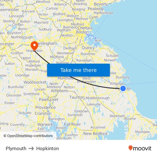 Plymouth to Hopkinton map