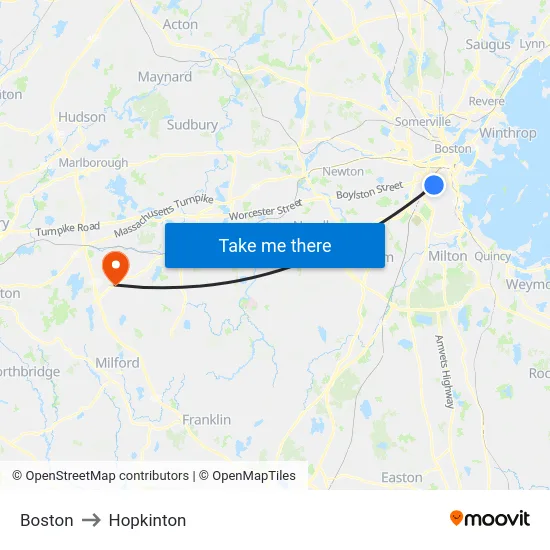 Boston to Hopkinton map