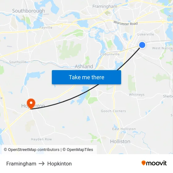 Framingham to Hopkinton map